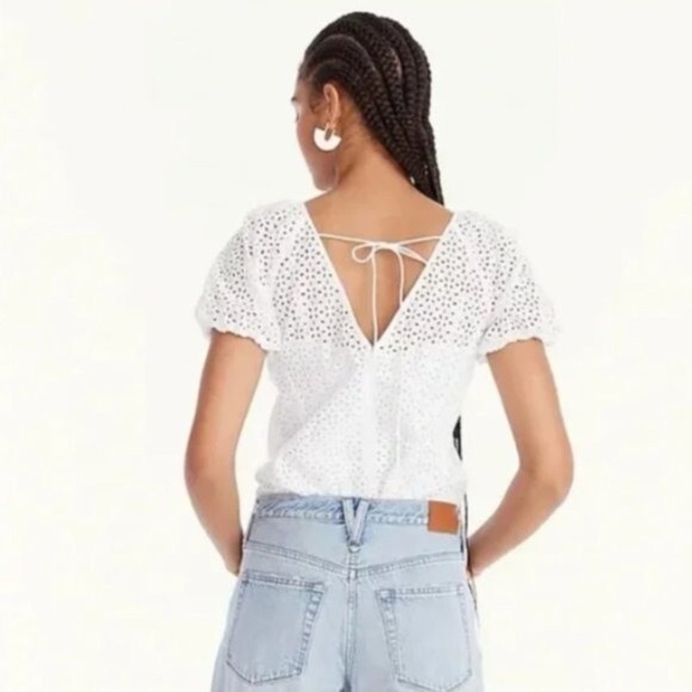 J Crew Puff Sleeve Open Eyelet Top Size 12 - Picture 2 of 5